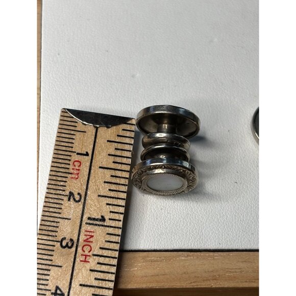 Antique Silver Tone & Mother Of Pearl Cufflinks With Ornate Design - Picture 6 of 9